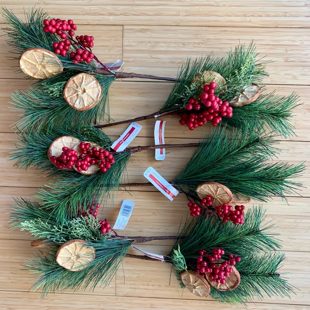 Ashland | Faux Fruit Greenery Holiday Wreath Picks Christmas Decor Set of 6 NWT